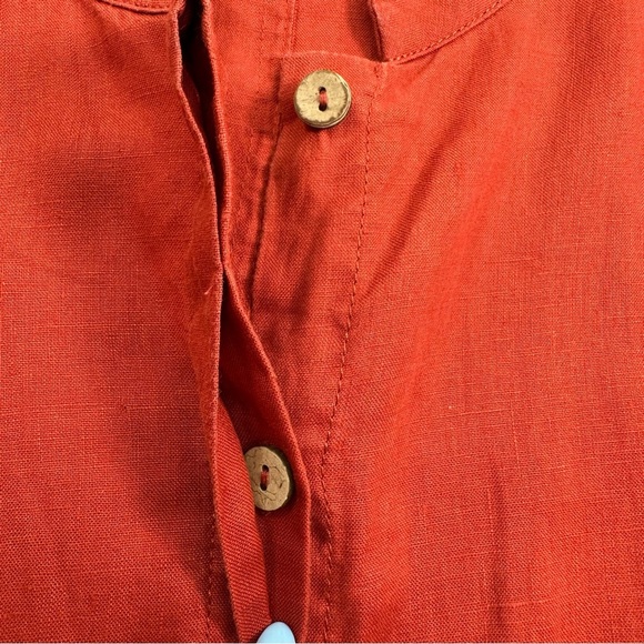 Tahari 100% Linen Burnt Orange Top Womens 2X Long Sleeve Patch Pockets - Picture 4 of 7